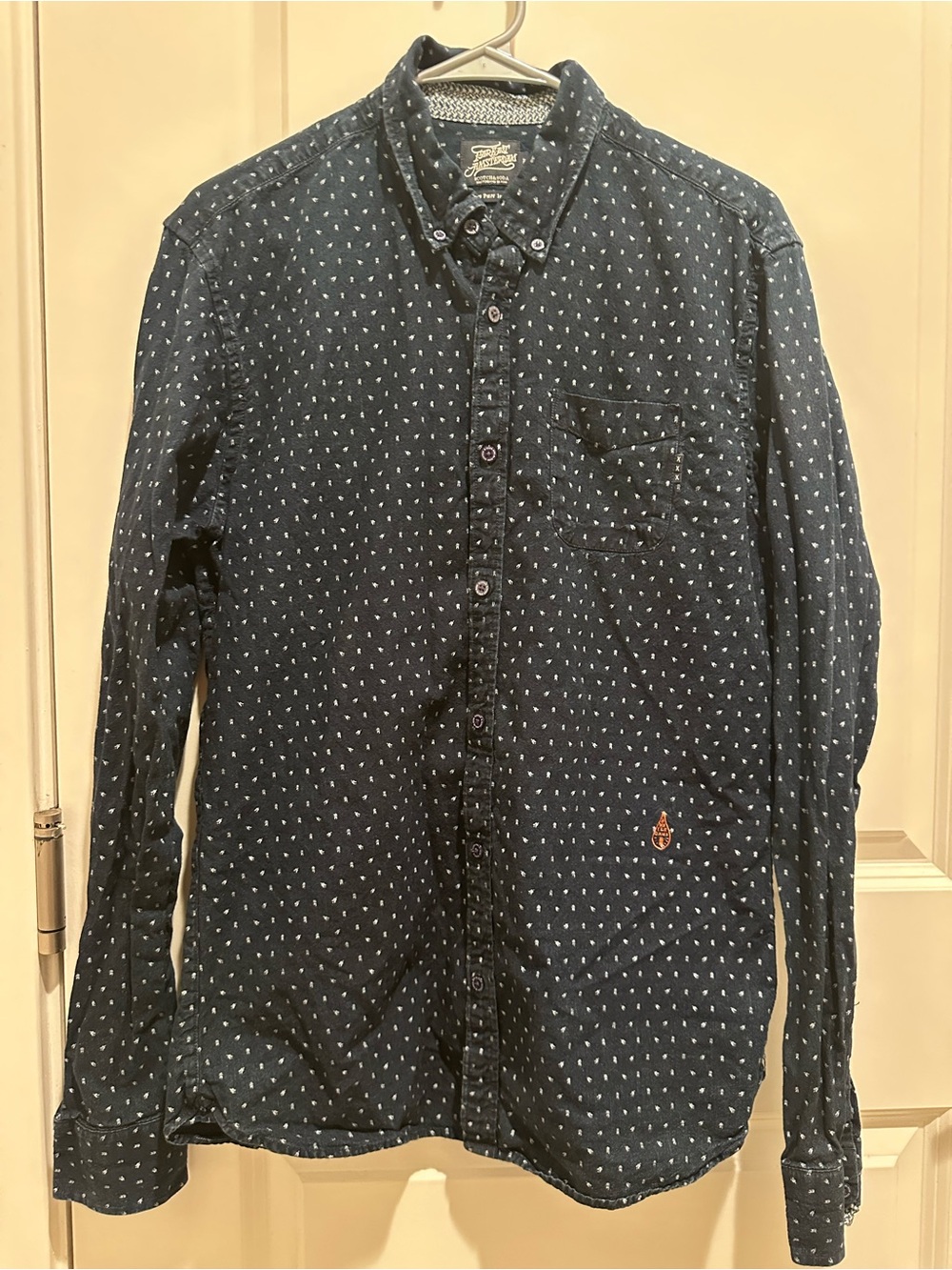 Scotch & Soda Denim Navy Button-Down Shirt with White Micro-Dot Print